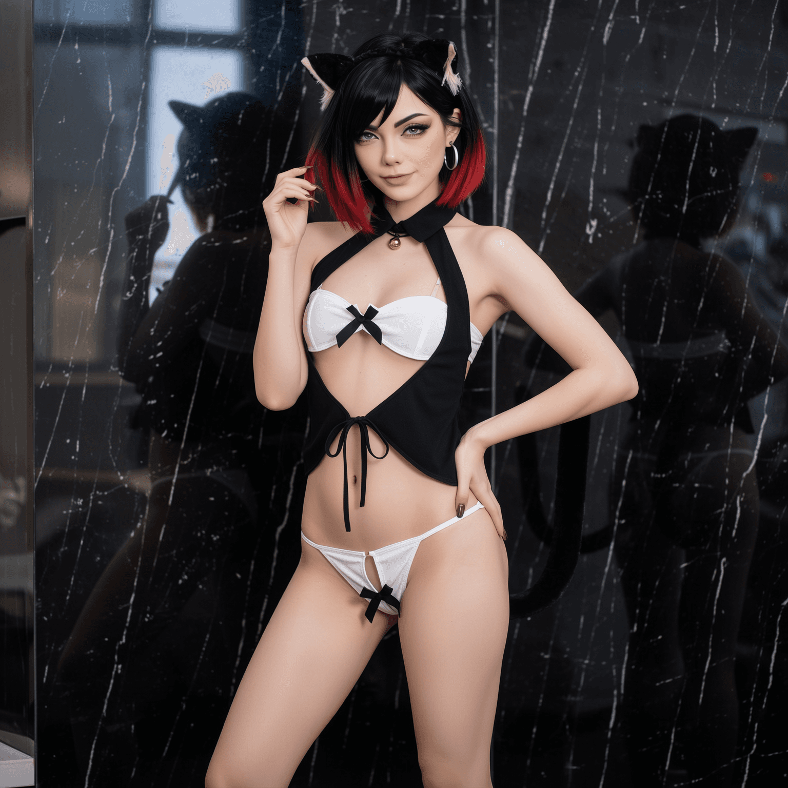 Lencería Sexy Disfraz De Gata Allure - Conjunto Erótico Bicolor Unitalla Con Cola Y Orejas - Imagen 1 de 2